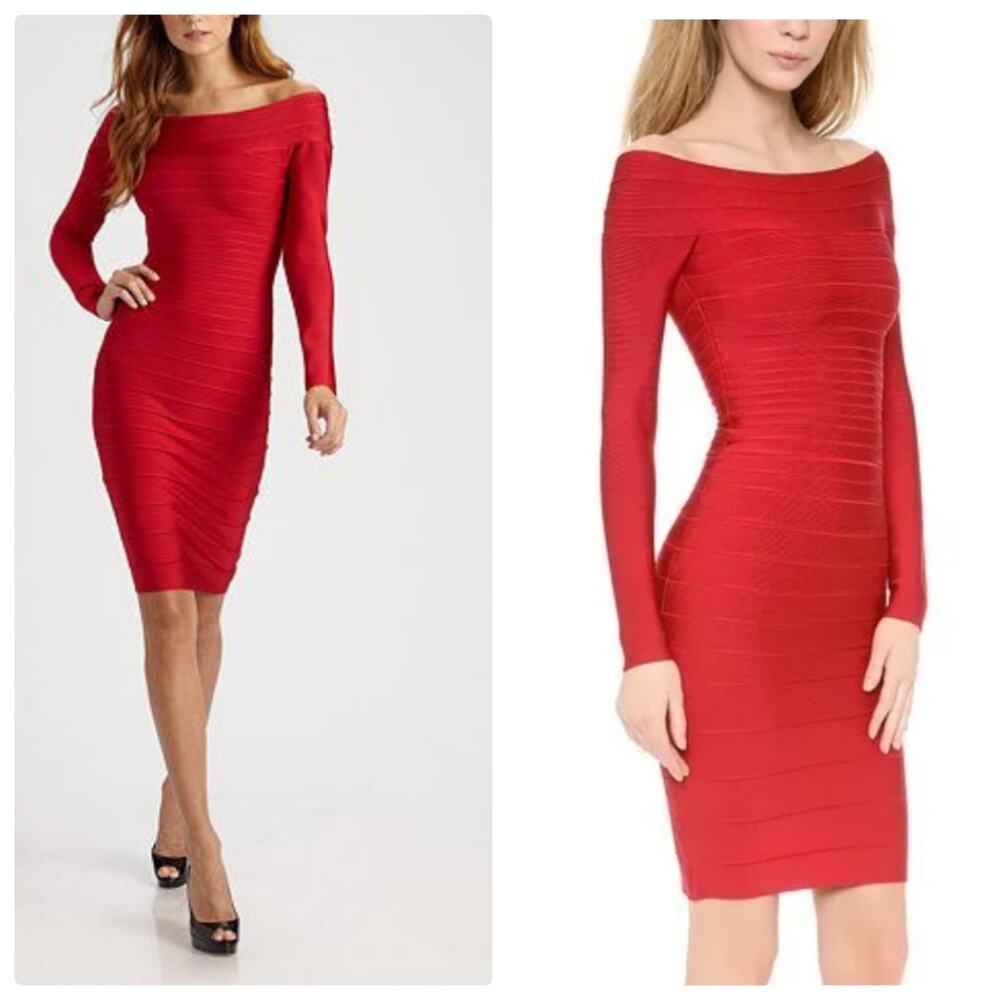 Herve Leger Candice Red Lipstick Dress Bodycon